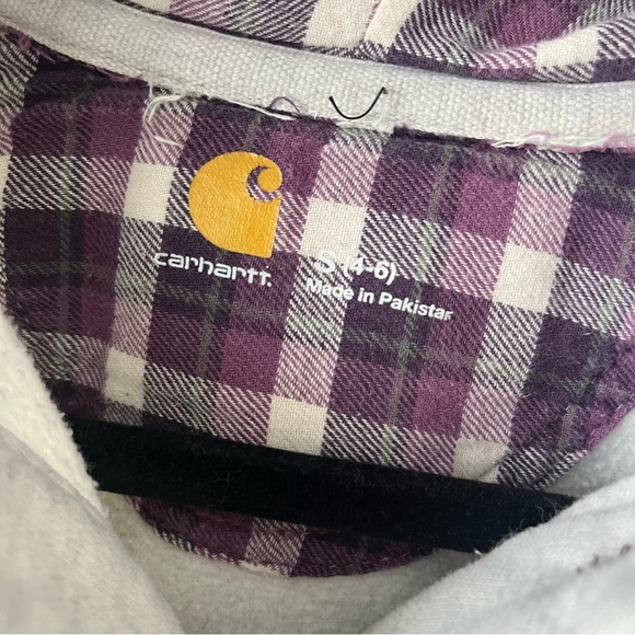 Carhartt Women’s Small Gray Plaid Button Down Flannel Lined Jacket With Hood - Picture 3 of 7